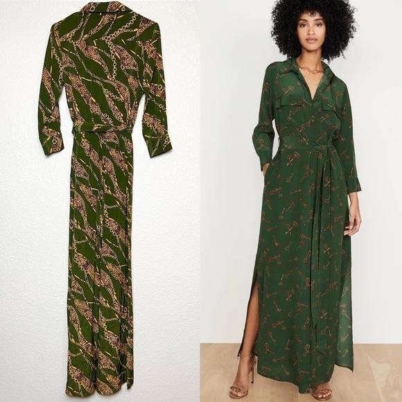 NWT L'AGENCE 70s Silk Chain Leopard Tie Waist Button Up 3/4 Sleeve Jumpsuit S - Picture 2 of 9
